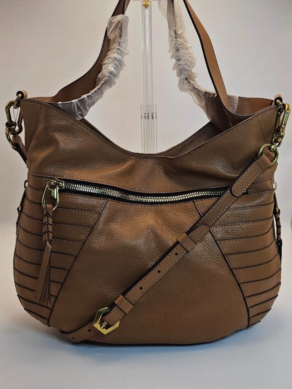 orYany Cognac Pebbled Leather Slouchy Hobo Satchel Shoulder Bag